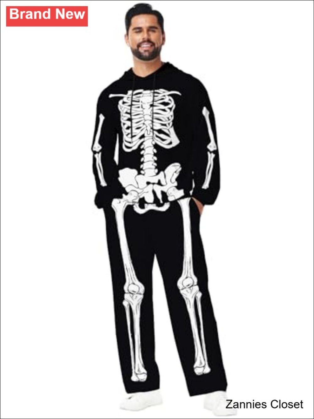 ๐ป Mens Halloween Long Sleeve Hoodie Kangaroo Pocket Skeleton Pullover - Picture 5 of 6